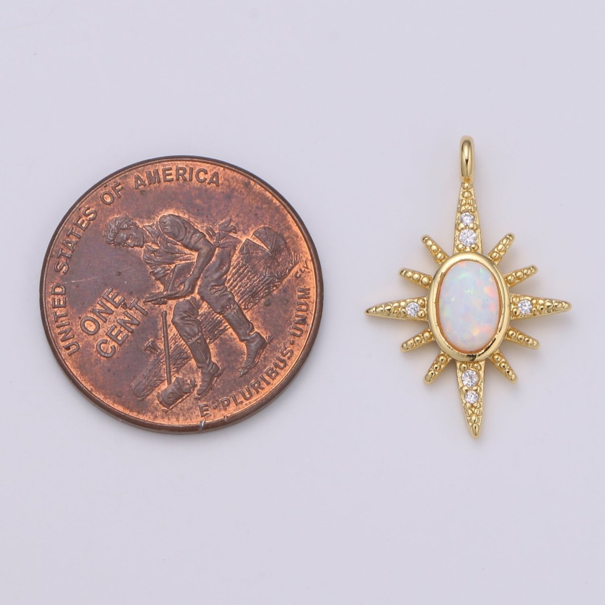Northstar 24K Gold Opal White Blue Star Charm with Micro Pave Cubic Zirconia Pendant E-035 E-036