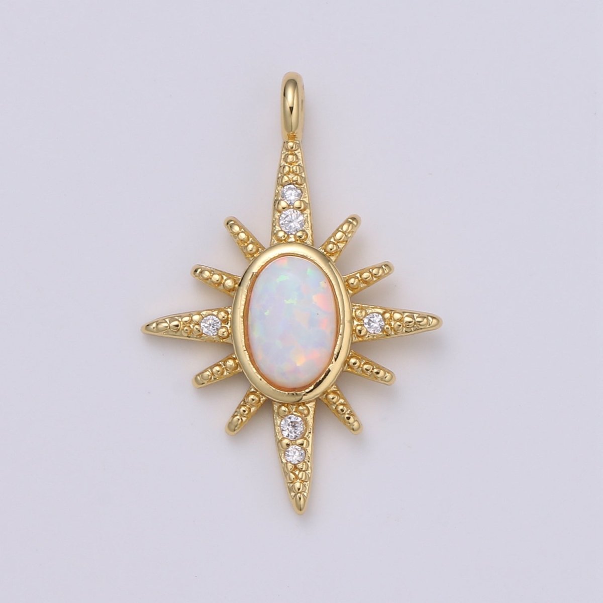 Northstar 24K Gold Opal White Blue Star Charm with Micro Pave Cubic Zirconia Pendant E-035 E-036