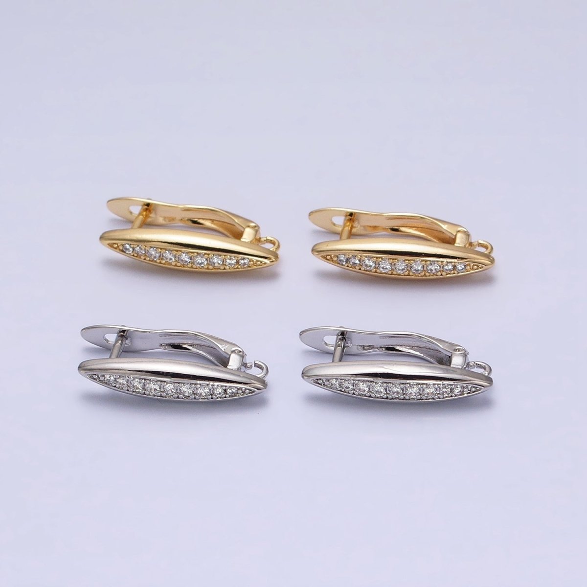 Oblong Micro Paved Clear CZ Lined Open Loop Earrings Supply in Gold & Silver | Z-284 Z-285