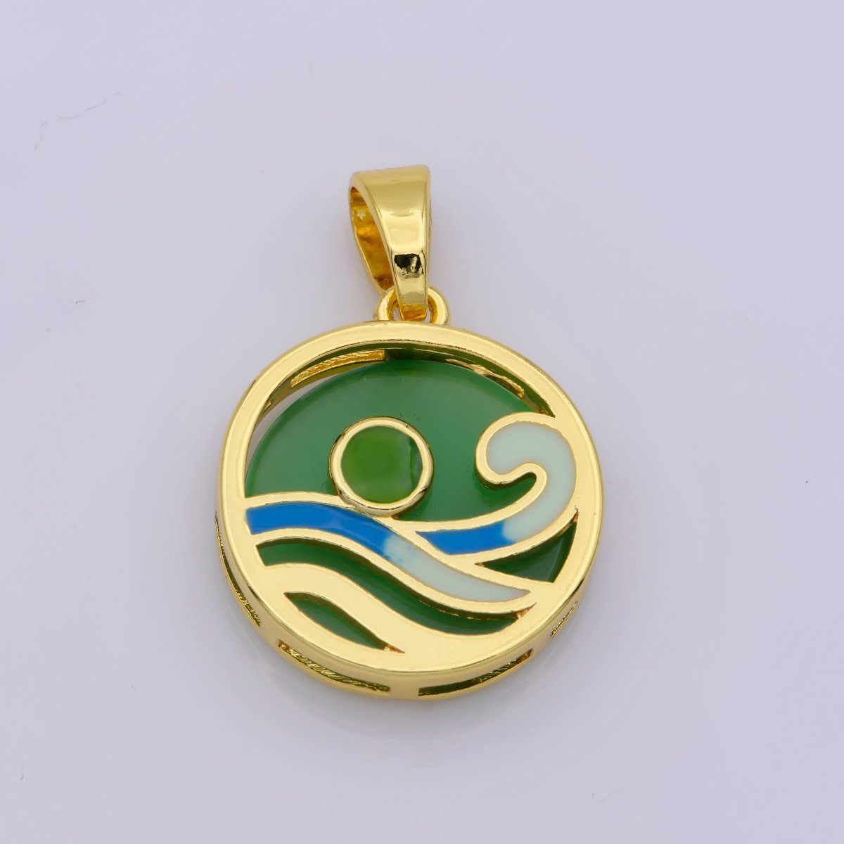 Ocean Wave Charms, Blue Enamel Wave Pendant Beach Nature Charm Coin Surfer Jewelry 14K Gold Filled Supplies