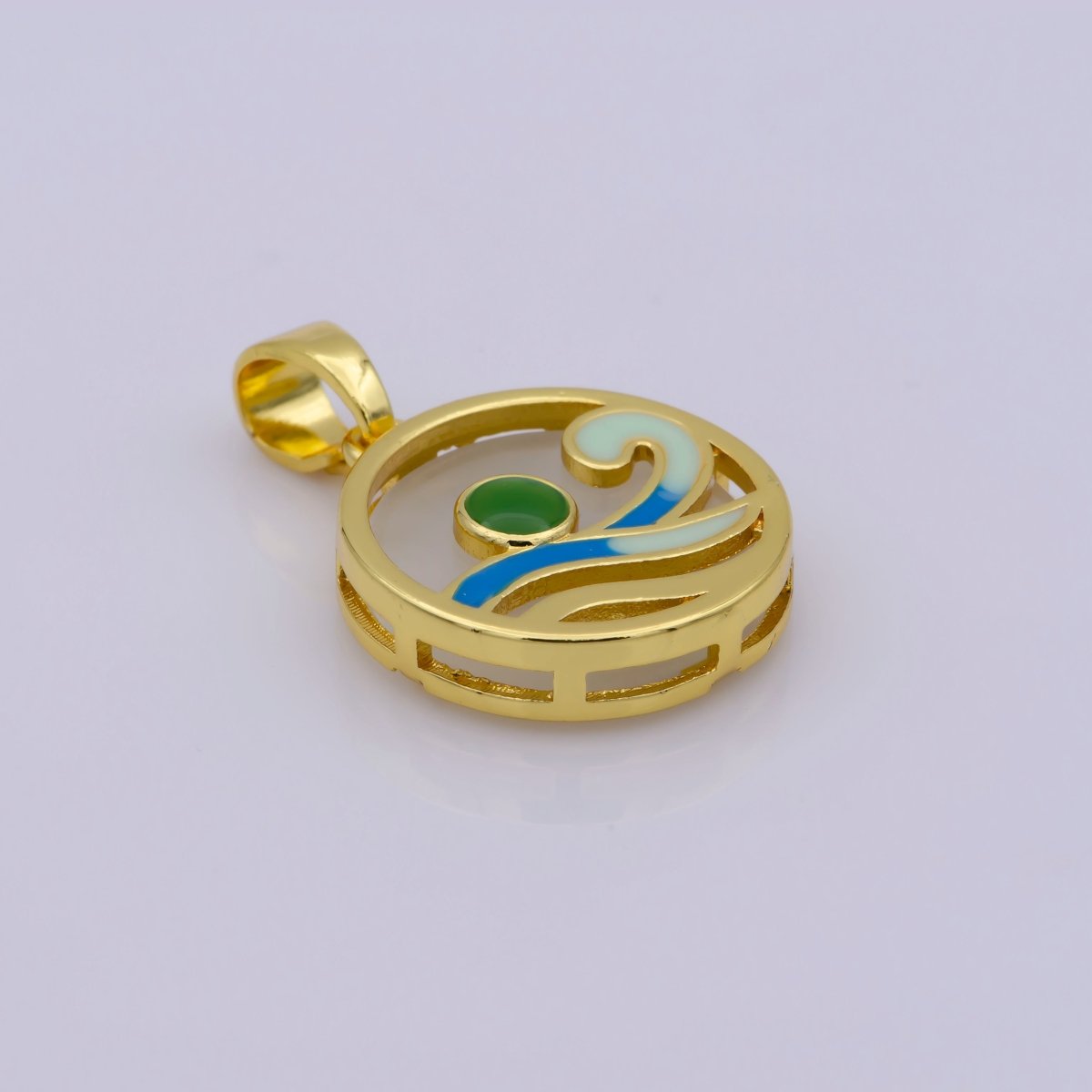 Ocean Wave Charms, Blue Enamel Wave Pendant Beach Nature Charm Coin Surfer Jewelry 14K Gold Filled Supplies
