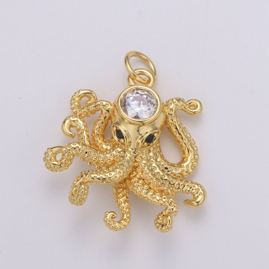 Octopus Pendant, 24K White Gold Filled Animal Ocean Inspired Charm, Beach Jewelry, Marine Jewelry, Minimalist, Octopus Pendant, Summer Jewelry | E-219  E-792
