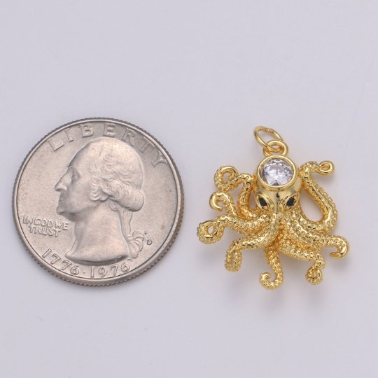 Octopus Pendant, 24K White Gold Filled Animal Ocean Inspired Charm, Beach Jewelry, Marine Jewelry, Minimalist, Octopus Pendant, Summer Jewelry | E-219  E-792