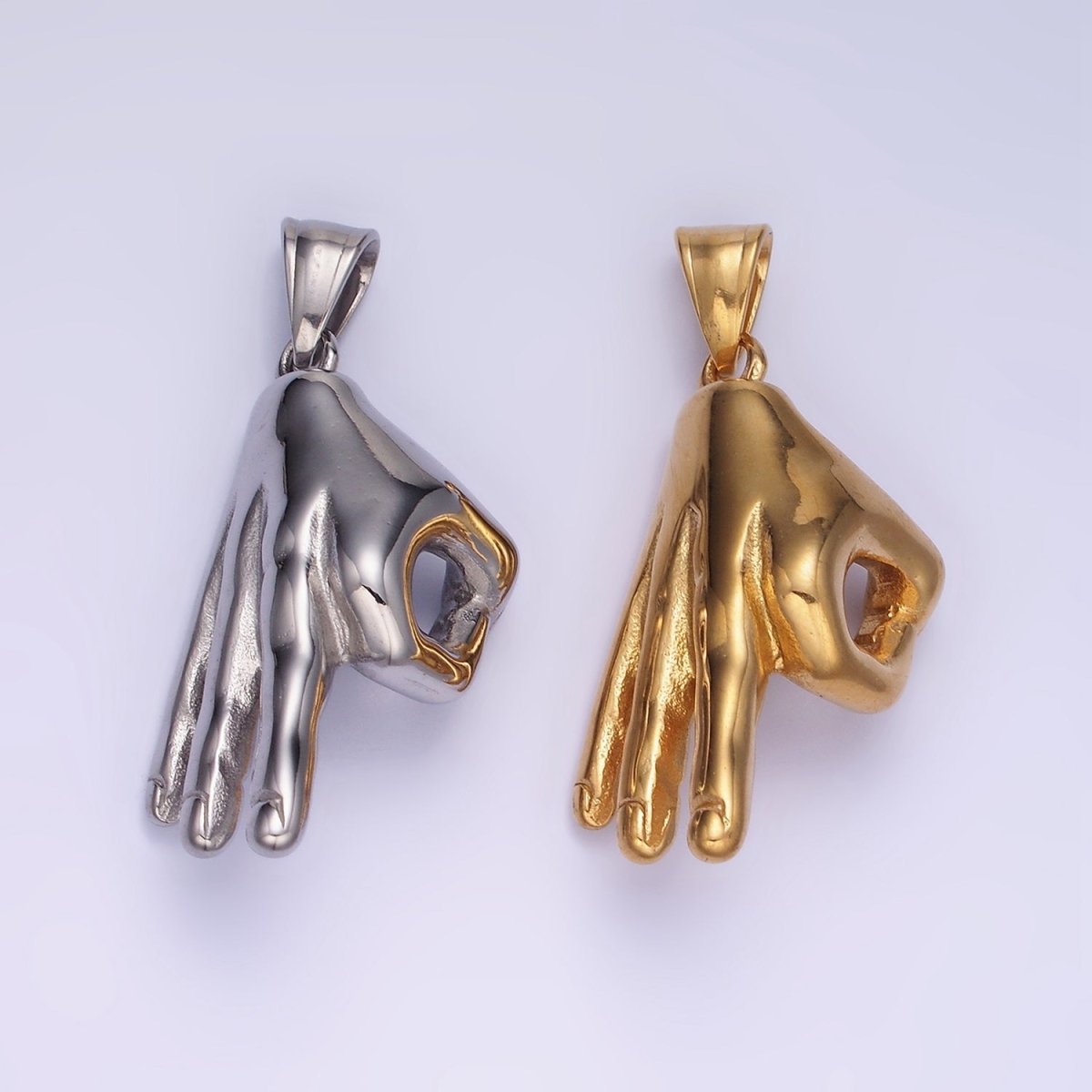 Okay Sign Hand Symbol Charm Gold Stainless Steel Ok Sign Pendant Hand Gesture Charm P1205
