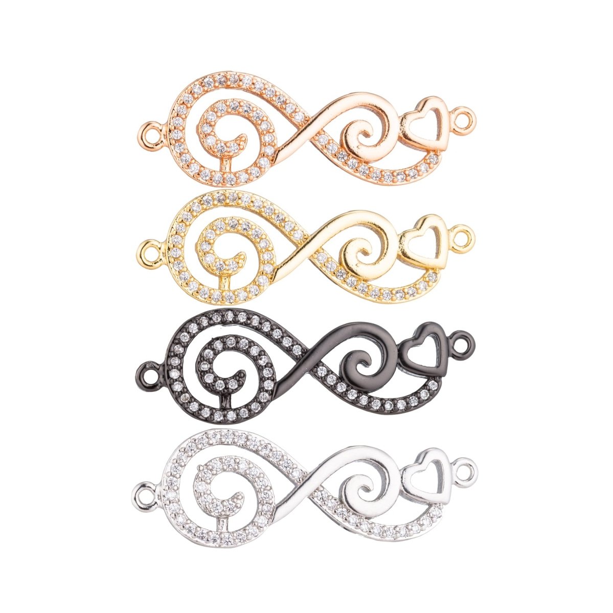 On Sale! CLEARANCE! 14K Gold Filled, Rose Gold, Silver, Black Gold Infinity Heart Charm CONNECTOR, Infinity Bracelet Connector Micro Pave For Bracelet Necklace, For Jewelry Making | F-152