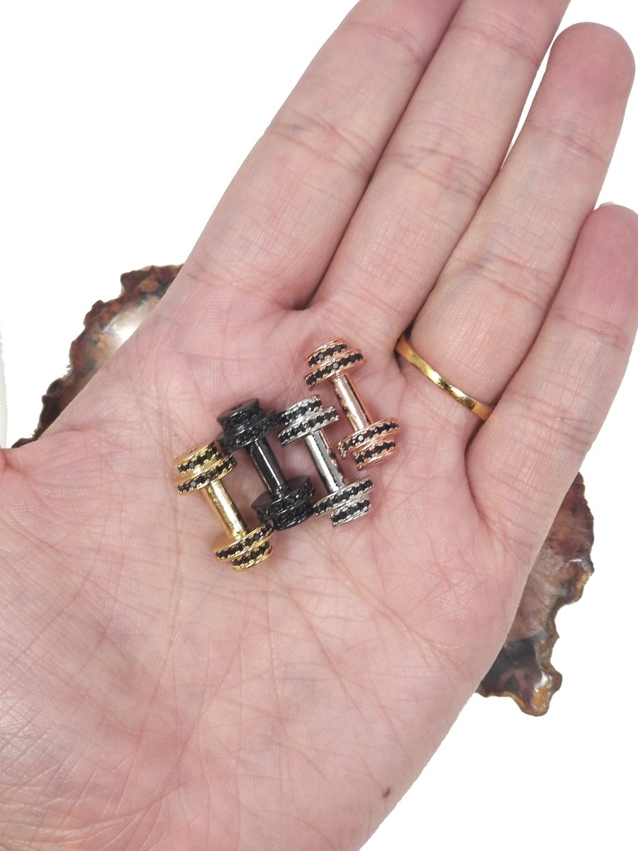 On Sale! CLEARANCE! 18K Gold Fill Dumbbell Bead Micro Pave CZ Fitness Dumbbell Connector Beads, Fitness Barbell,Dumbbell Charm, Dumbbell Bracelet, Workout Jewelry | B-099