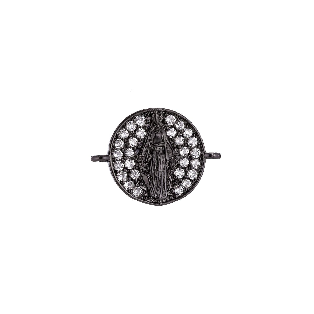 On Sale! CLEARANCE! 18K Gold Filled, Silver, Black Jesus Mother Mary Catholic Medallion, Cubic Zirconia Bracelet Charm, Micro Pave Connector For Necklace Bracelet Jewelry Making | F-077