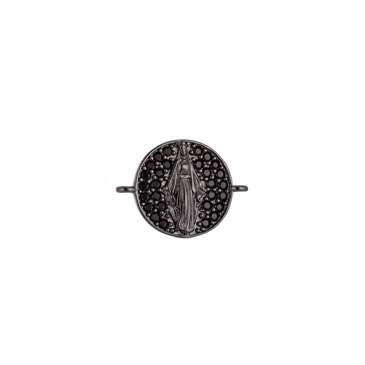 On Sale! CLEARANCE! 18K Gold Filled, Silver, Black Jesus Mother Mary Catholic Medallion, Cubic Zirconia Bracelet Charm, Micro Pave Connector For Necklace Bracelet Jewelry Making | F-077