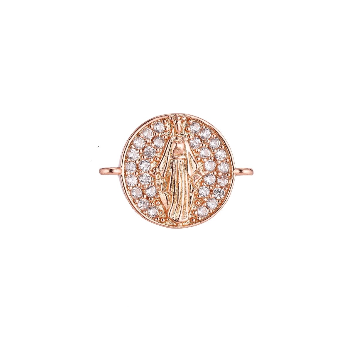 On Sale! CLEARANCE! 18K Gold Filled, Silver, Black Jesus Mother Mary Catholic Medallion, Cubic Zirconia Bracelet Charm, Micro Pave Connector For Necklace Bracelet Jewelry Making | F-077