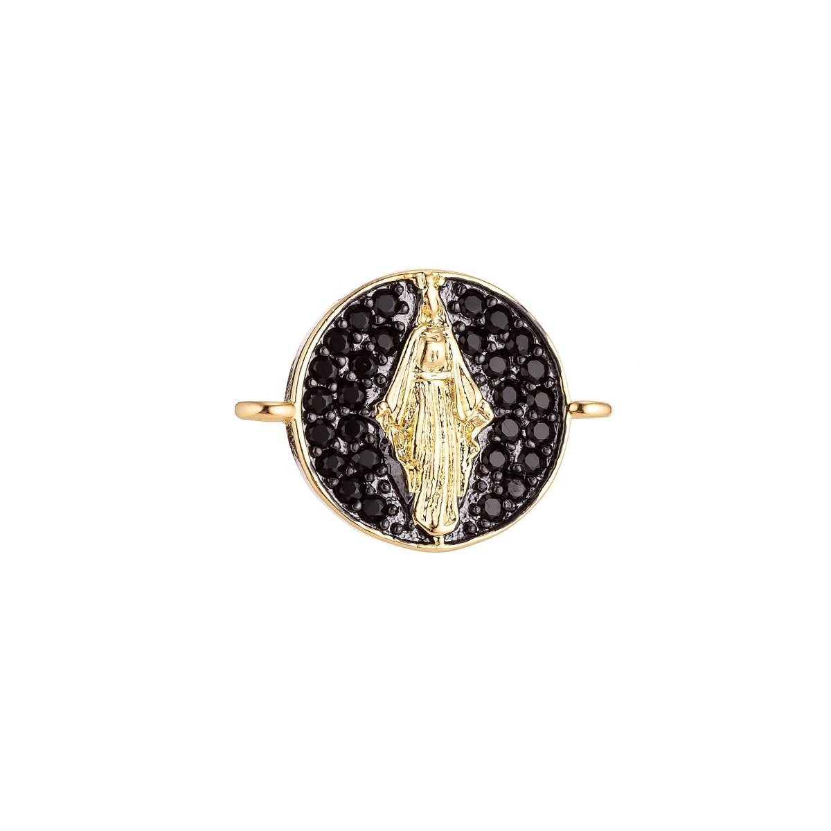 On Sale! CLEARANCE! 18K Gold Filled, Silver, Black Jesus Mother Mary Catholic Medallion, Cubic Zirconia Bracelet Charm, Micro Pave Connector For Necklace Bracelet Jewelry Making | F-077