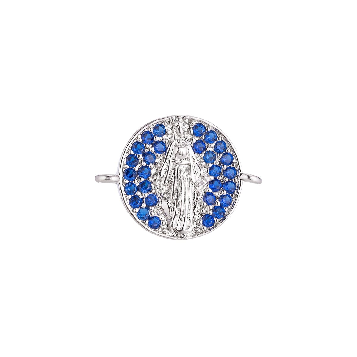 On Sale! CLEARANCE! 18K Gold Filled, Silver, Black Jesus Mother Mary Catholic Medallion, Cubic Zirconia Bracelet Charm, Micro Pave Connector For Necklace Bracelet Jewelry Making | F-077