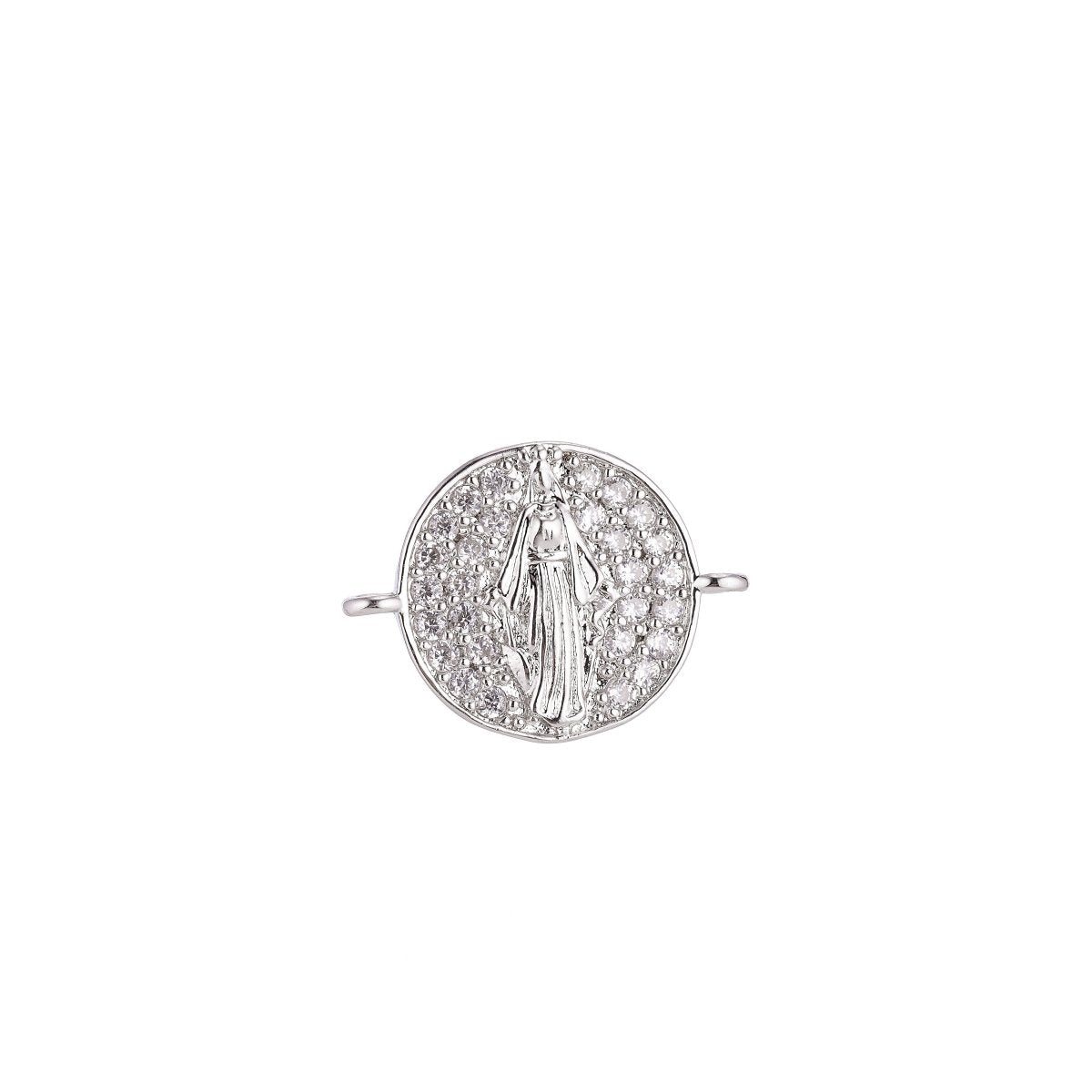 On Sale! CLEARANCE! 18K Gold Filled, Silver, Black Jesus Mother Mary Catholic Medallion, Cubic Zirconia Bracelet Charm, Micro Pave Connector For Necklace Bracelet Jewelry Making | F-077