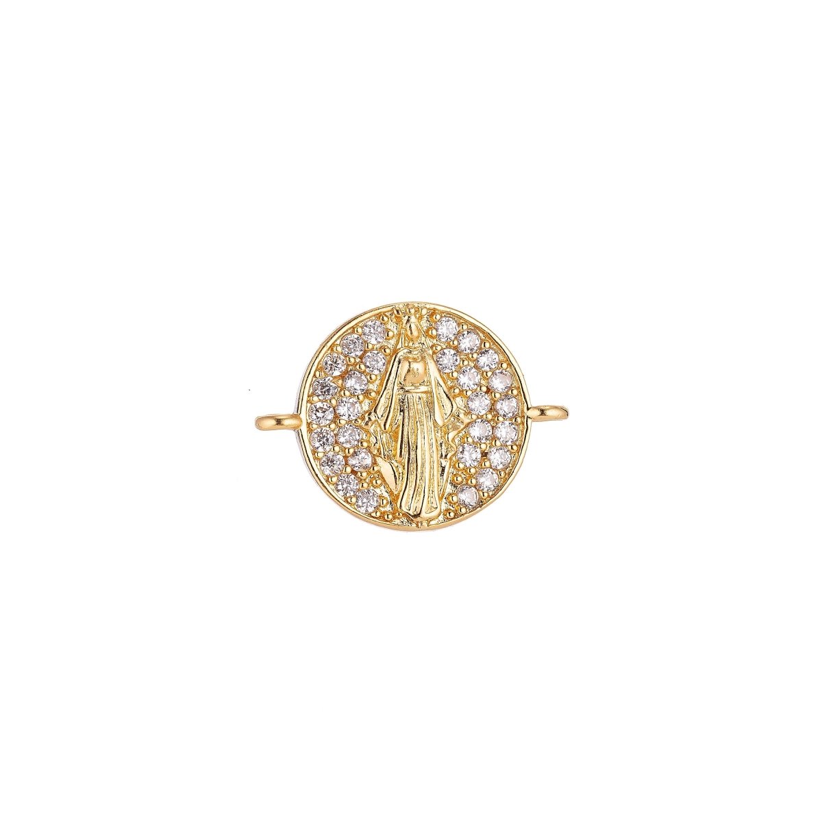 On Sale! CLEARANCE! 18K Gold Filled, Silver, Black Jesus Mother Mary Catholic Medallion, Cubic Zirconia Bracelet Charm, Micro Pave Connector For Necklace Bracelet Jewelry Making | F-077