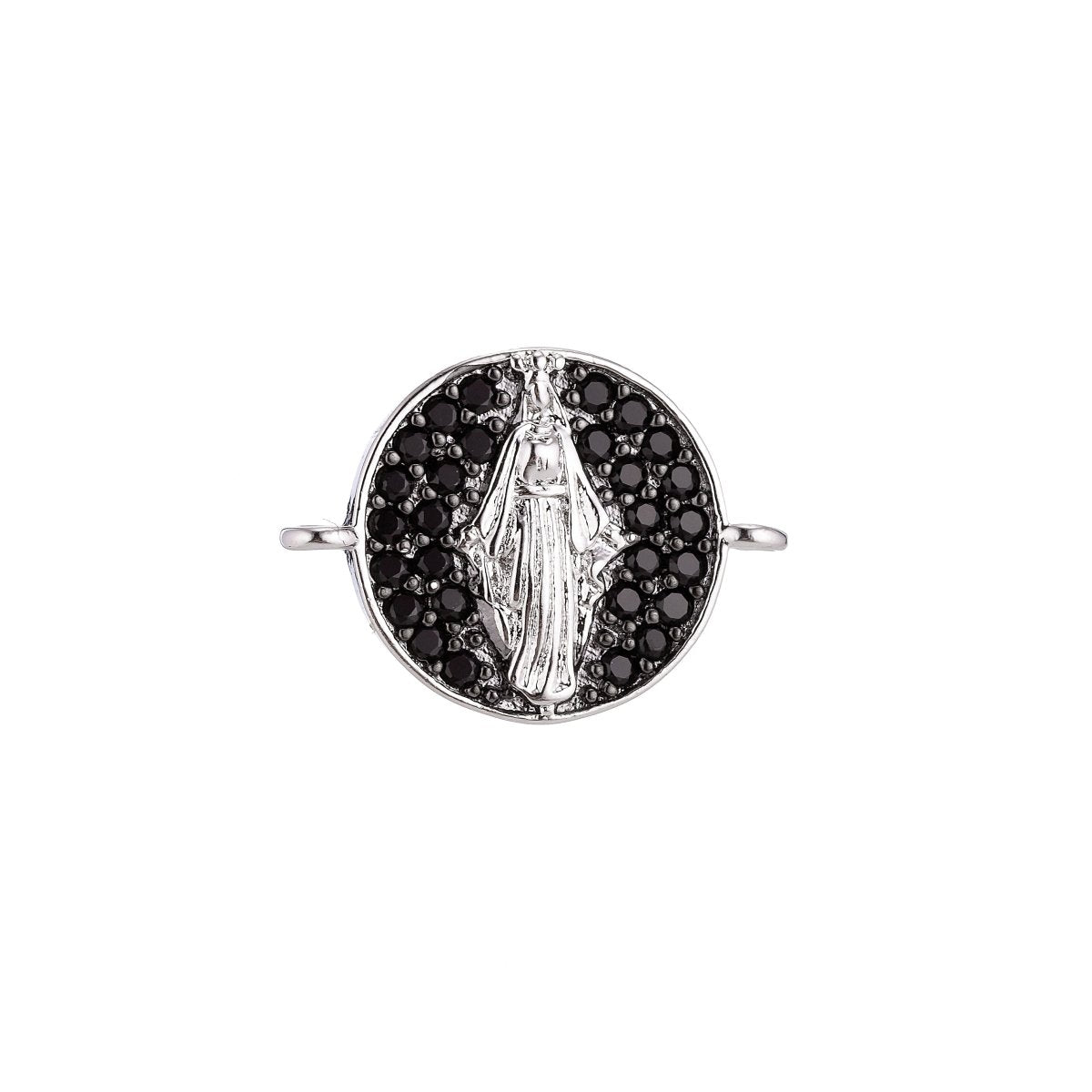 On Sale! CLEARANCE! 18K Gold Filled, Silver, Black Jesus Mother Mary Catholic Medallion, Cubic Zirconia Bracelet Charm, Micro Pave Connector For Necklace Bracelet Jewelry Making | F-077