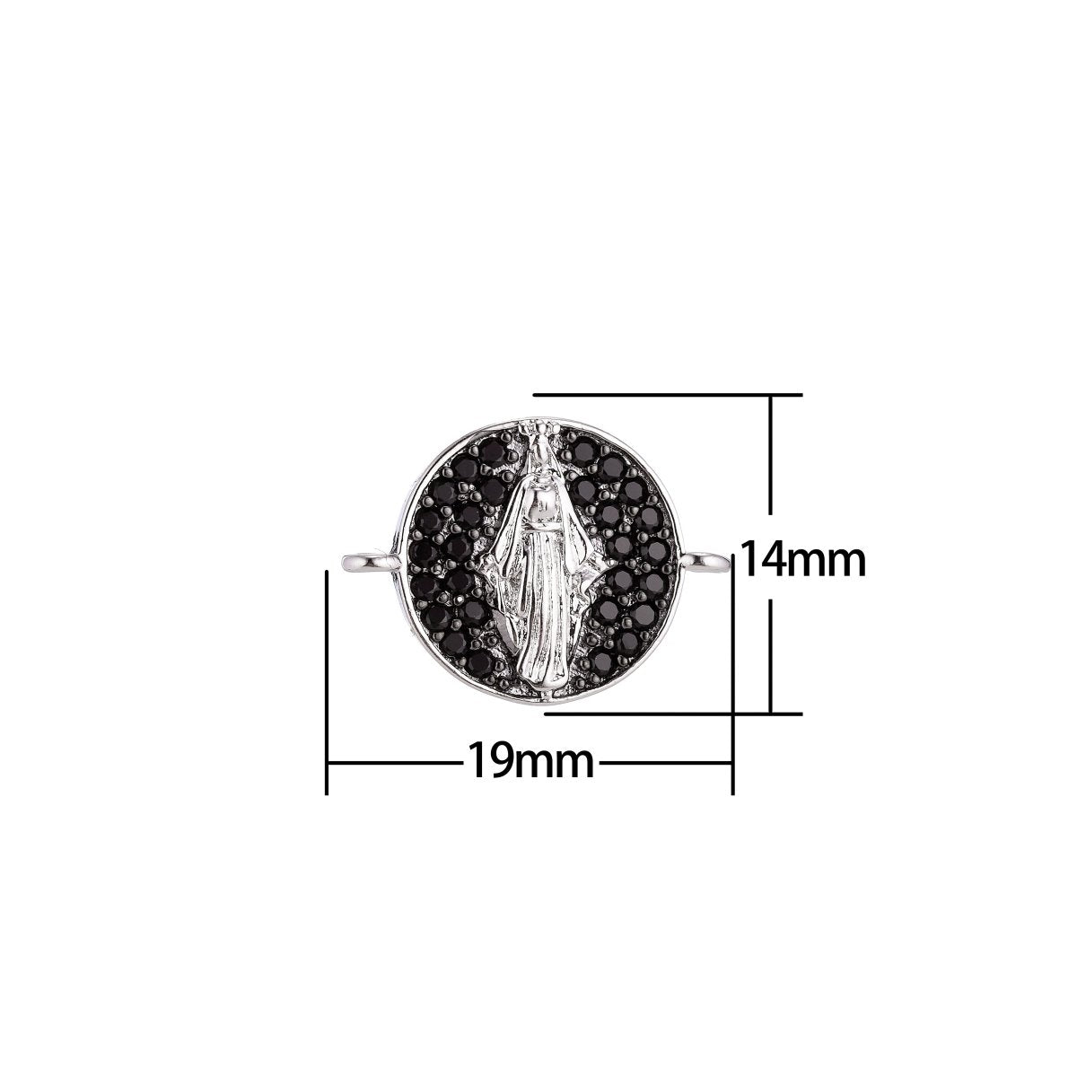 On Sale! CLEARANCE! 18K Gold Filled, Silver, Black Jesus Mother Mary Catholic Medallion, Cubic Zirconia Bracelet Charm, Micro Pave Connector For Necklace Bracelet Jewelry Making | F-077