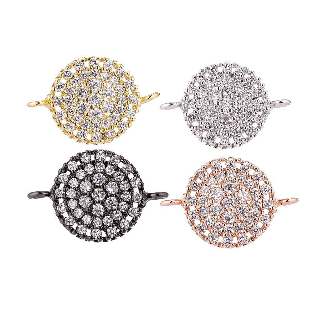 On Sale! CLEARANCE! 18K Gold Filled, White Gold Filled, Rose Gold Filled, Gun-Metal Plated Minimalist Simple Charming Crystal in Circle Cubic Zirconia Charm CONNECTOR For Jewelry Making Finding | F-034