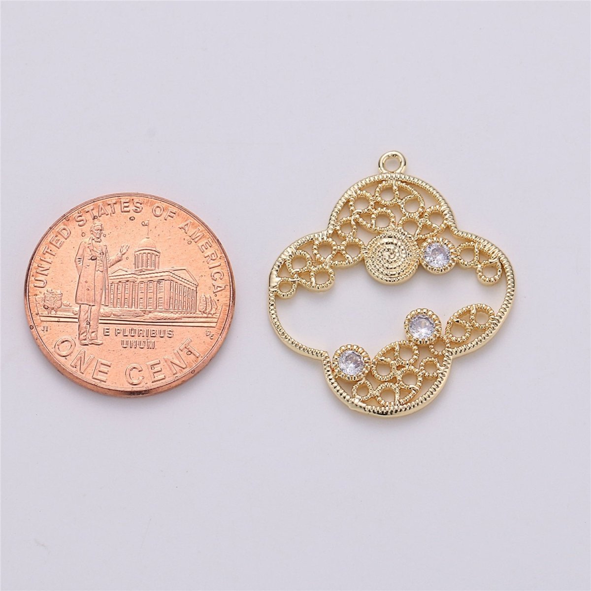 On Sale! CLEARANCE! Four Leaf Clover Charm in Rhodium White Gold with Cubic Zircon Pendant for Necklace Earring Jewelry Making inspired quatrefoil clover E-486
