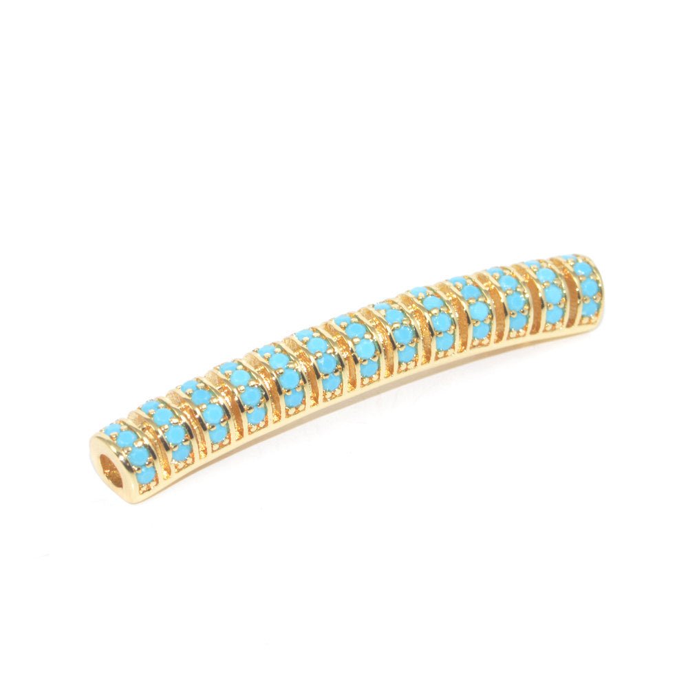 On Sale! CLEARANCE! Fully Paved Lined Bar Tube Bracelet Charm Connector Genuine Turquoise Stone Paved Bracelet Design Cooper Plated Material B-138