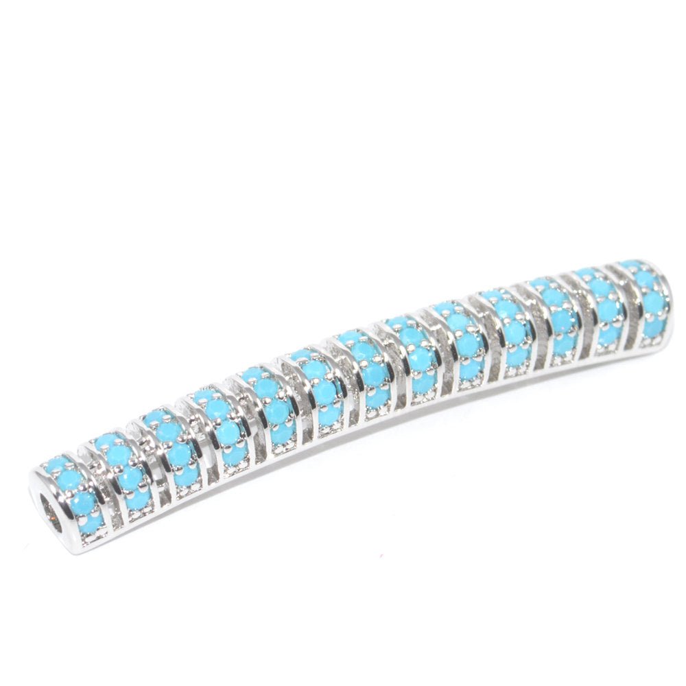 On Sale! CLEARANCE! Fully Paved Lined Bar Tube Bracelet Charm Connector Genuine Turquoise Stone Paved Bracelet Design Cooper Plated Material B-138