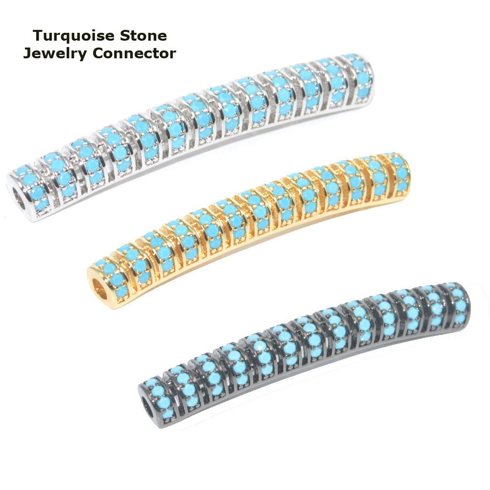 On Sale! CLEARANCE! Fully Paved Lined Bar Tube Bracelet Charm Connector Genuine Turquoise Stone Paved Bracelet Design Cooper Plated Material B-138