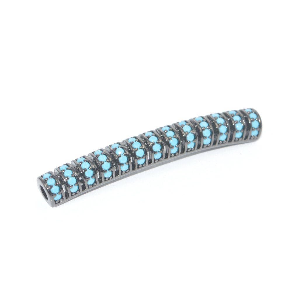 On Sale! CLEARANCE! Fully Paved Lined Bar Tube Bracelet Charm Connector Genuine Turquoise Stone Paved Bracelet Design Cooper Plated Material B-138