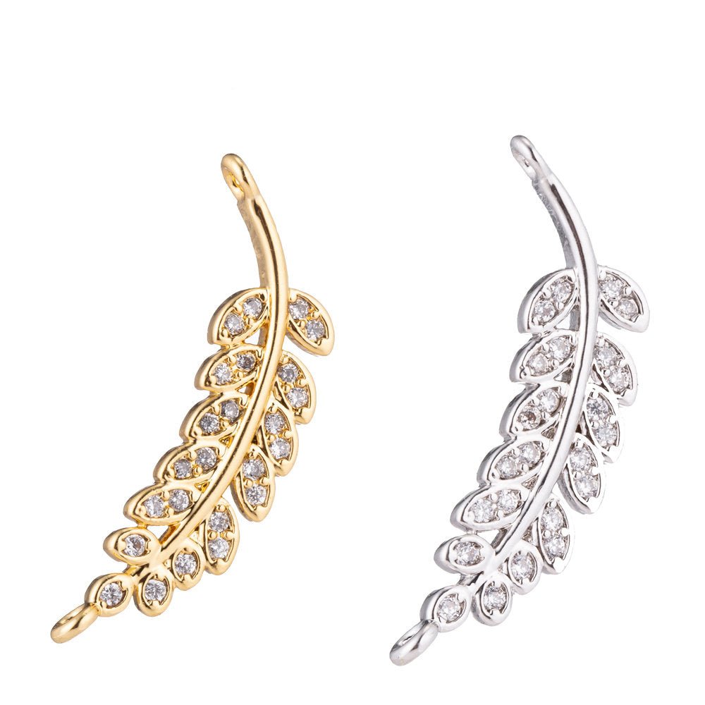 On Sale! CLEARANCE! Gold Filled Leaf, Tree Branch, Flower, Foliage, Cubic Zirconia Bracelet CONNECTOR Charm, Necklace Pendant, Findings for Jewelry Making F-166