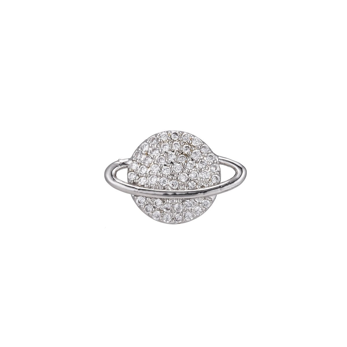 OS On Sale! CLEARANCE! Micro Pave CZ Planet Charm 18K Gold Filled Ring Saturn Planet Bracelet Charm Bead Finding CONNECTOR For Earring Jewelry Making F-224