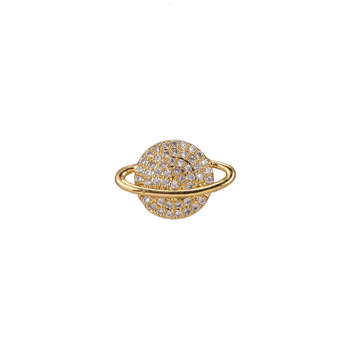 OS On Sale! CLEARANCE! Micro Pave CZ Planet Charm 18K Gold Filled Ring Saturn Planet Bracelet Charm Bead Finding CONNECTOR For Earring Jewelry Making F-224