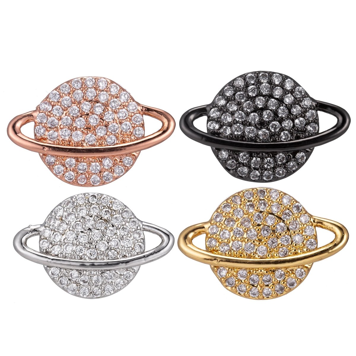 OS On Sale! CLEARANCE! Micro Pave CZ Planet Charm 18K Gold Filled Ring Saturn Planet Bracelet Charm Bead Finding CONNECTOR For Earring Jewelry Making F-224