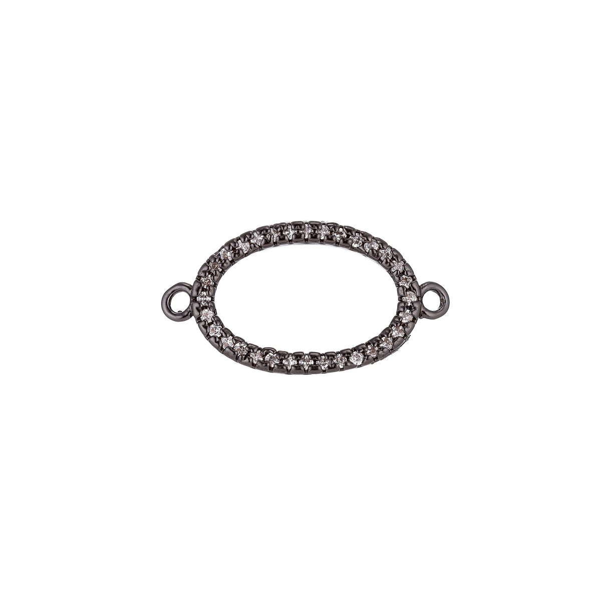 On Sale! CLEARANCE! Rose Gold, Silver, Black, 18K Gold Filled Ellipse Shape Cubic Zirconia Charm Necklace Pendant Findings for Jewelry Making, CONNECTOR | F-060