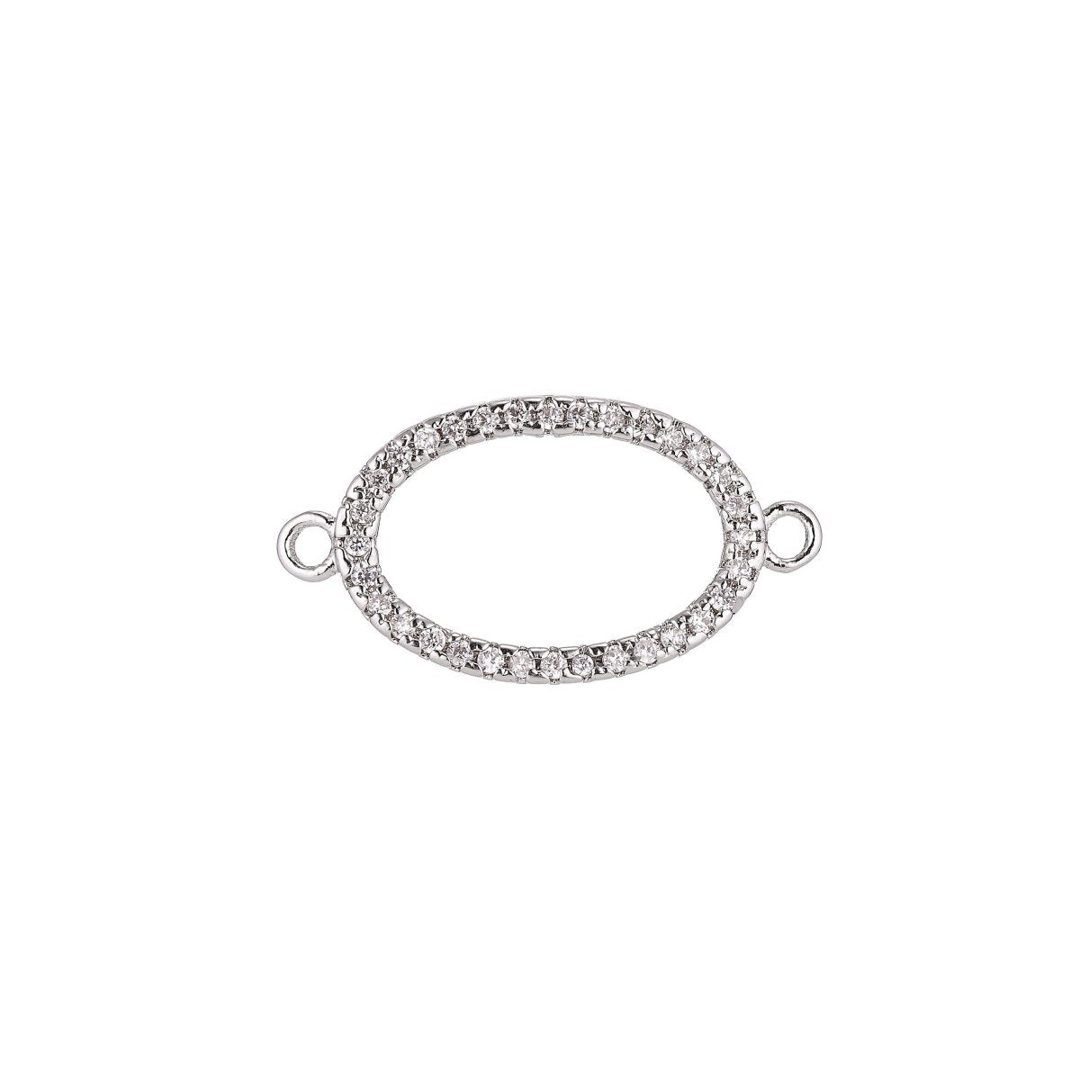 On Sale! CLEARANCE! Rose Gold, Silver, Black, 18K Gold Filled Ellipse Shape Cubic Zirconia Charm Necklace Pendant Findings for Jewelry Making, CONNECTOR | F-060