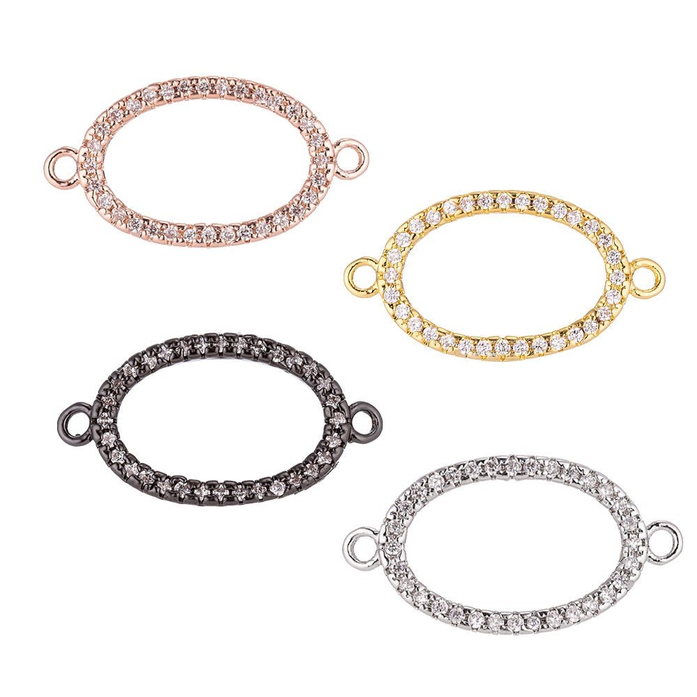 On Sale! CLEARANCE! Rose Gold, Silver, Black, 18K Gold Filled Ellipse Shape Cubic Zirconia Charm Necklace Pendant Findings for Jewelry Making, CONNECTOR | F-060