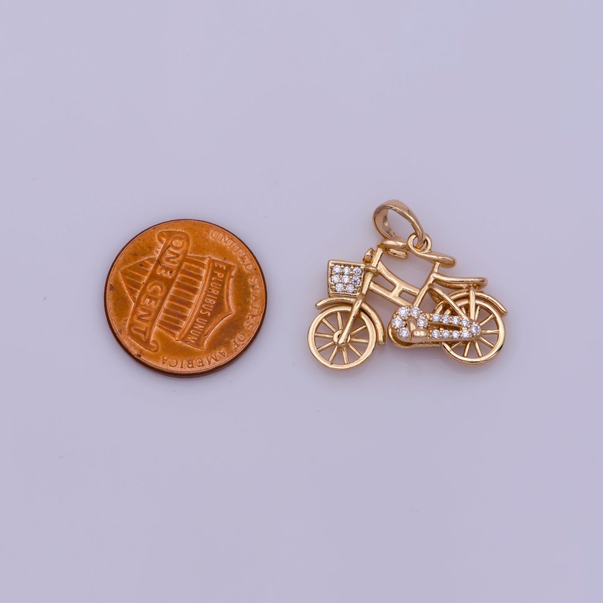 On Sale! CLEARANCE! White Gold Filled, 18K Gold Filled Bicycle Necklace PENDANT, Micro Pave CZ Outdoor Sport Charm, Girl Necklace Findings For Jewelry Making  I-228