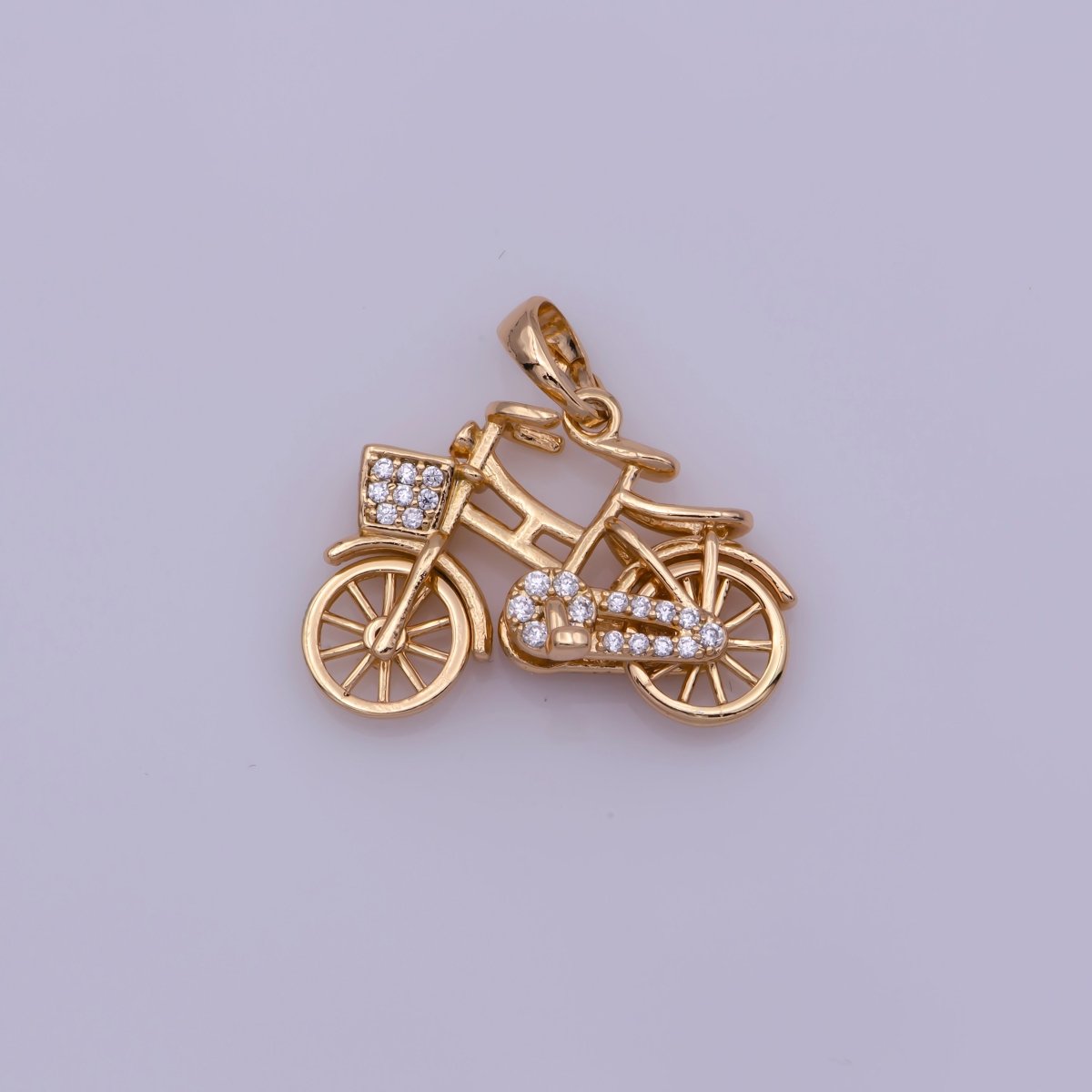 On Sale! CLEARANCE! White Gold Filled, 18K Gold Filled Bicycle Necklace PENDANT, Micro Pave CZ Outdoor Sport Charm, Girl Necklace Findings For Jewelry Making  I-228