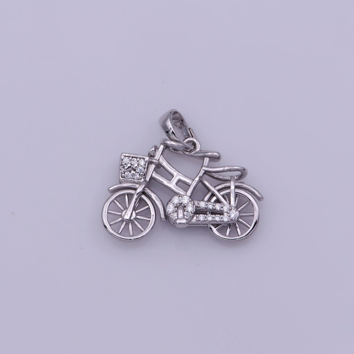 On Sale! CLEARANCE! White Gold Filled, 18K Gold Filled Bicycle Necklace PENDANT, Micro Pave CZ Outdoor Sport Charm, Girl Necklace Findings For Jewelry Making  I-228
