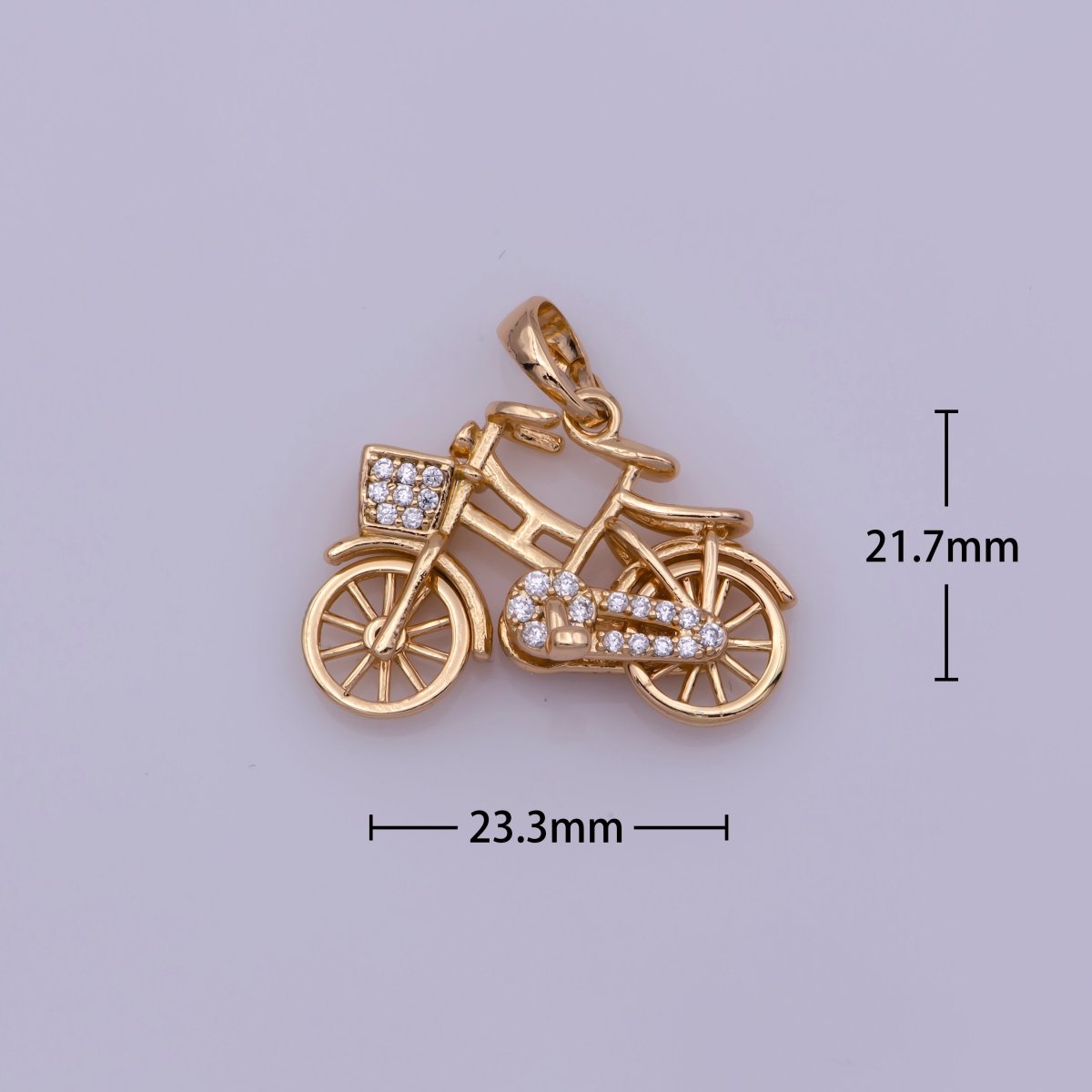 On Sale! CLEARANCE! White Gold Filled, 18K Gold Filled Bicycle Necklace PENDANT, Micro Pave CZ Outdoor Sport Charm, Girl Necklace Findings For Jewelry Making  I-228