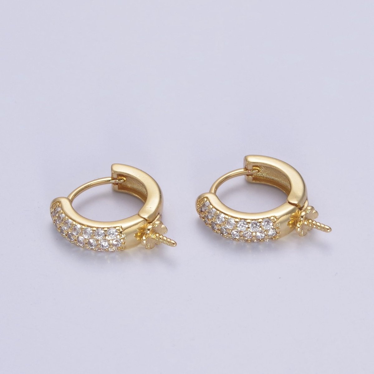 One Pair Gold Hoop Earring Finding DIY Pearl Peg Earring Mount Half Drilled Pearl Earring Settings L-681 - DLUXCA