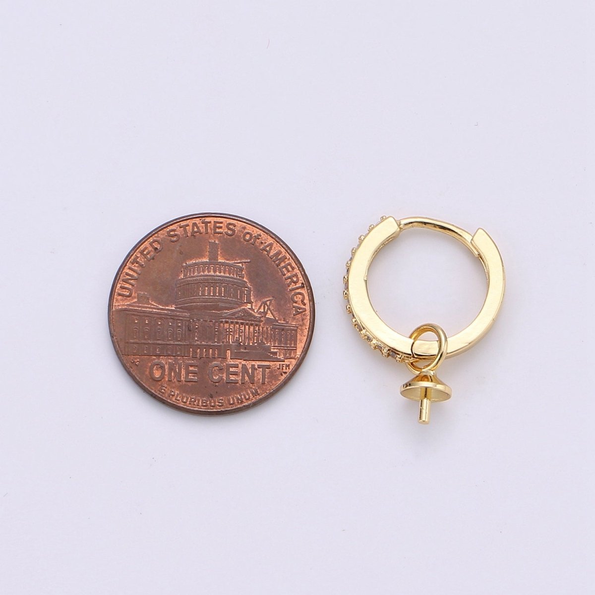 One Pair Micro Pave Gold Simple Loop Earring Findings, Hoop Earring Mounts,Half Drilled Pearl Peg Earring Component Supply L-387 K-494