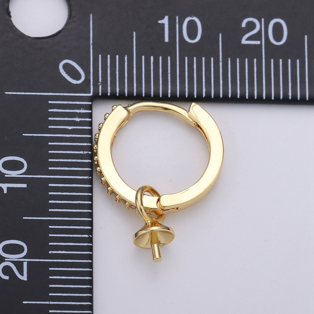 One Pair Micro Pave Gold Simple Loop Earring Findings, Hoop Earring Mounts,Half Drilled Pearl Peg Earring Component Supply L-387 K-494