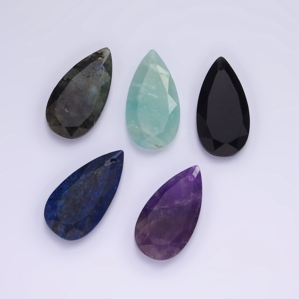 25mm Natural Gemstone Multifaceted Teardrop Charm | AG693 - AG695