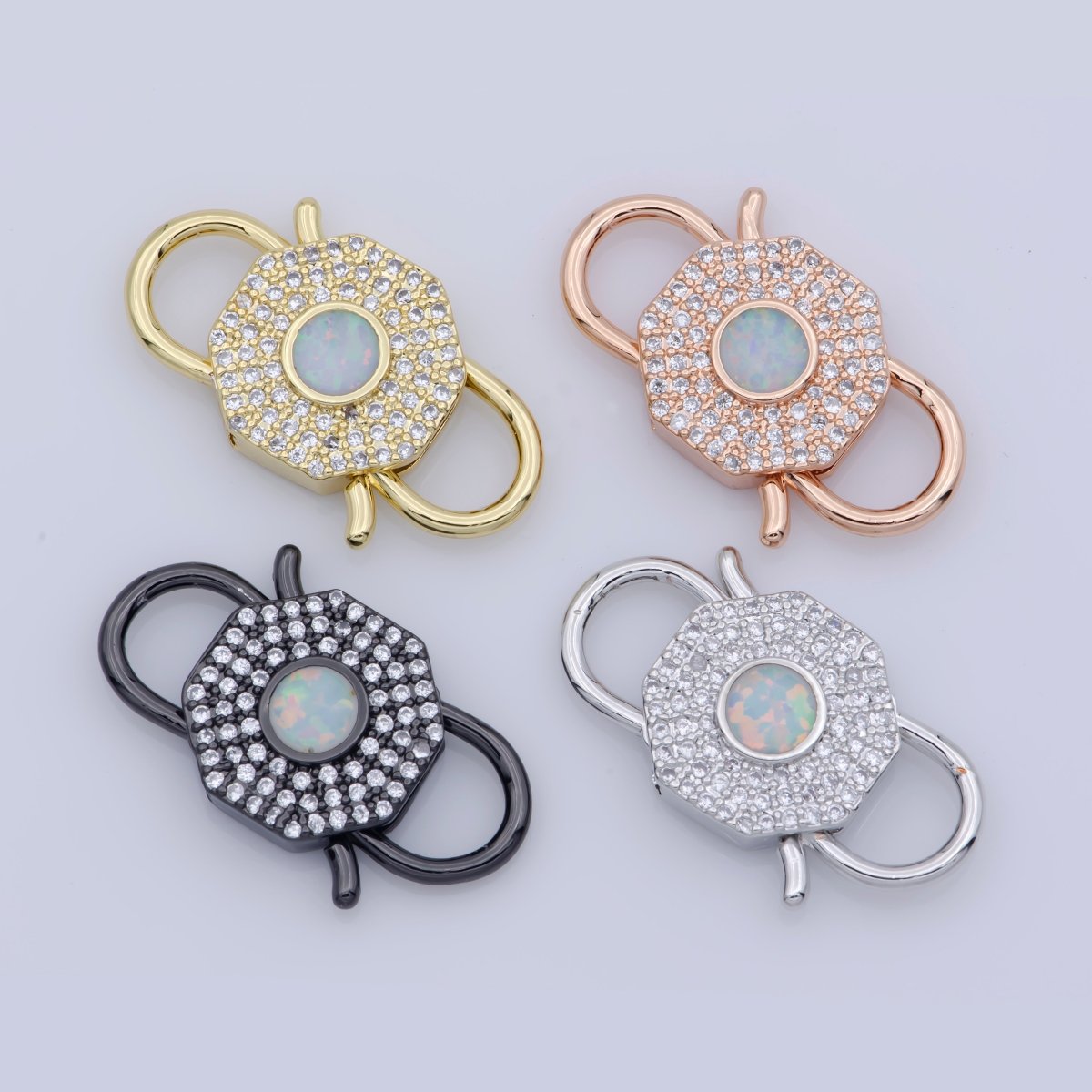 Opal Clasp Buckle Silver, Rose Gold, Black Interlock Micro pave Clasp Cubic Interlocking Clasp Fastener for Bracelet Necklace Jewelry Supply  F-327