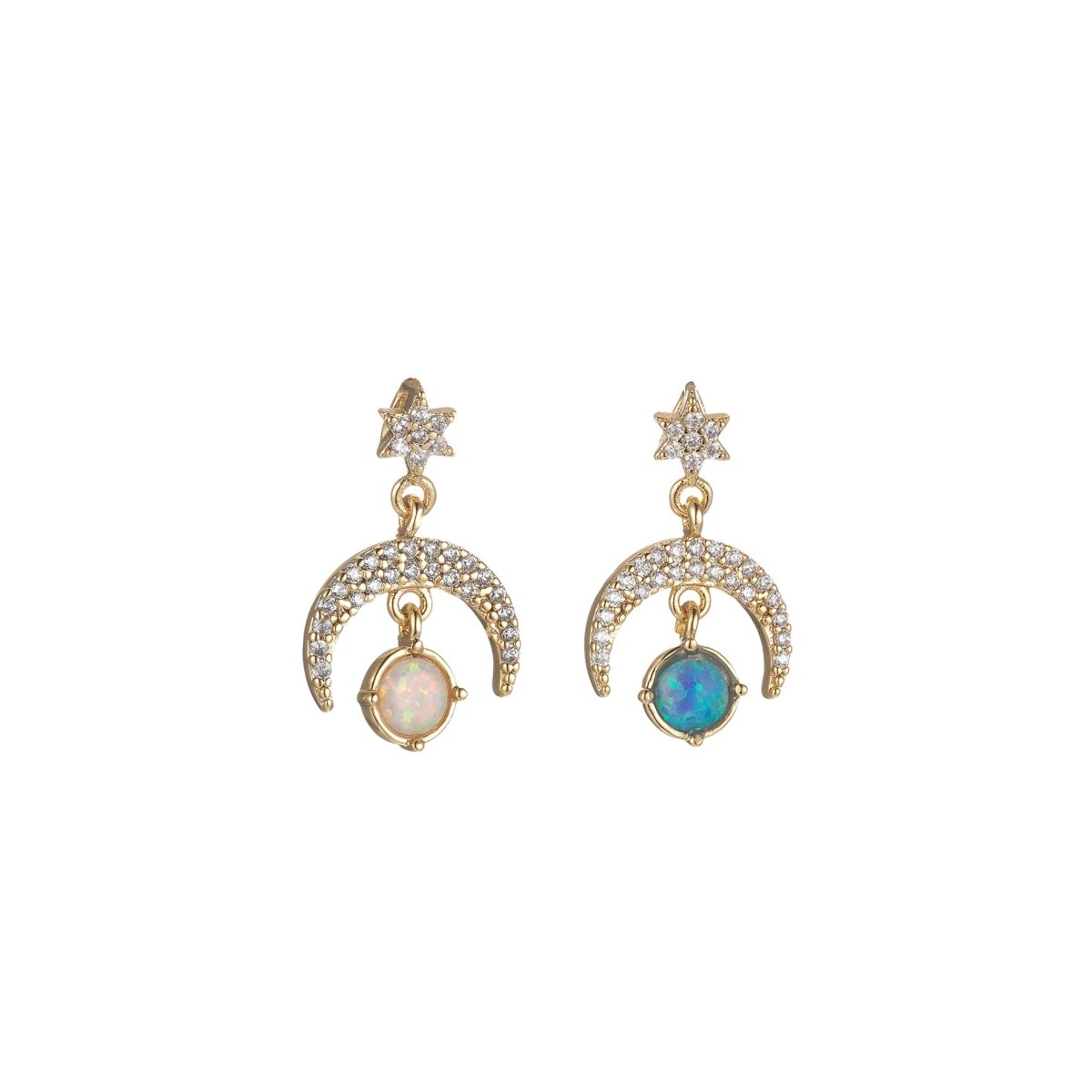 Opal Moon Star Charms Dainty Celestial Charm Pendant for DIY Jewelry Making Accessories Micro Pave Crescent Moon Charm M-436 M-435