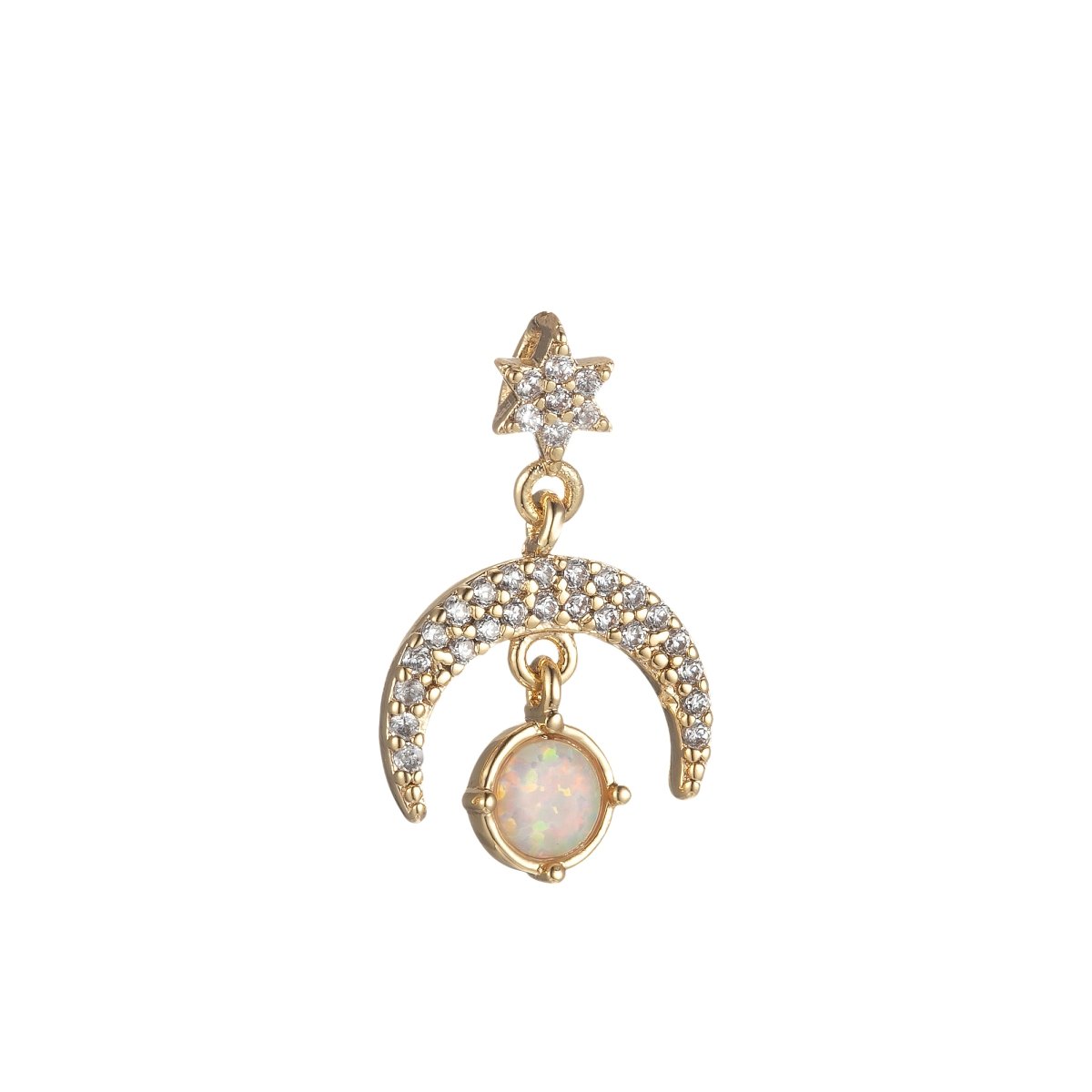 Opal Moon Star Charms Dainty Celestial Charm Pendant for DIY Jewelry Making Accessories Micro Pave Crescent Moon Charm M-436 M-435