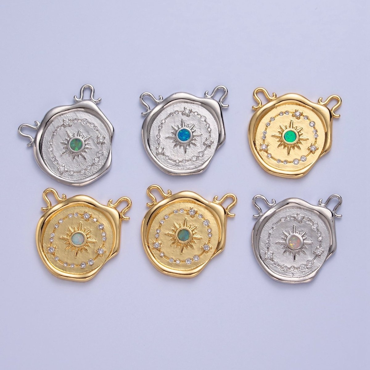 Opal Sun Burst Charm Connector For Necklace Dangle Charm with Two Hole Charm F-645~F650