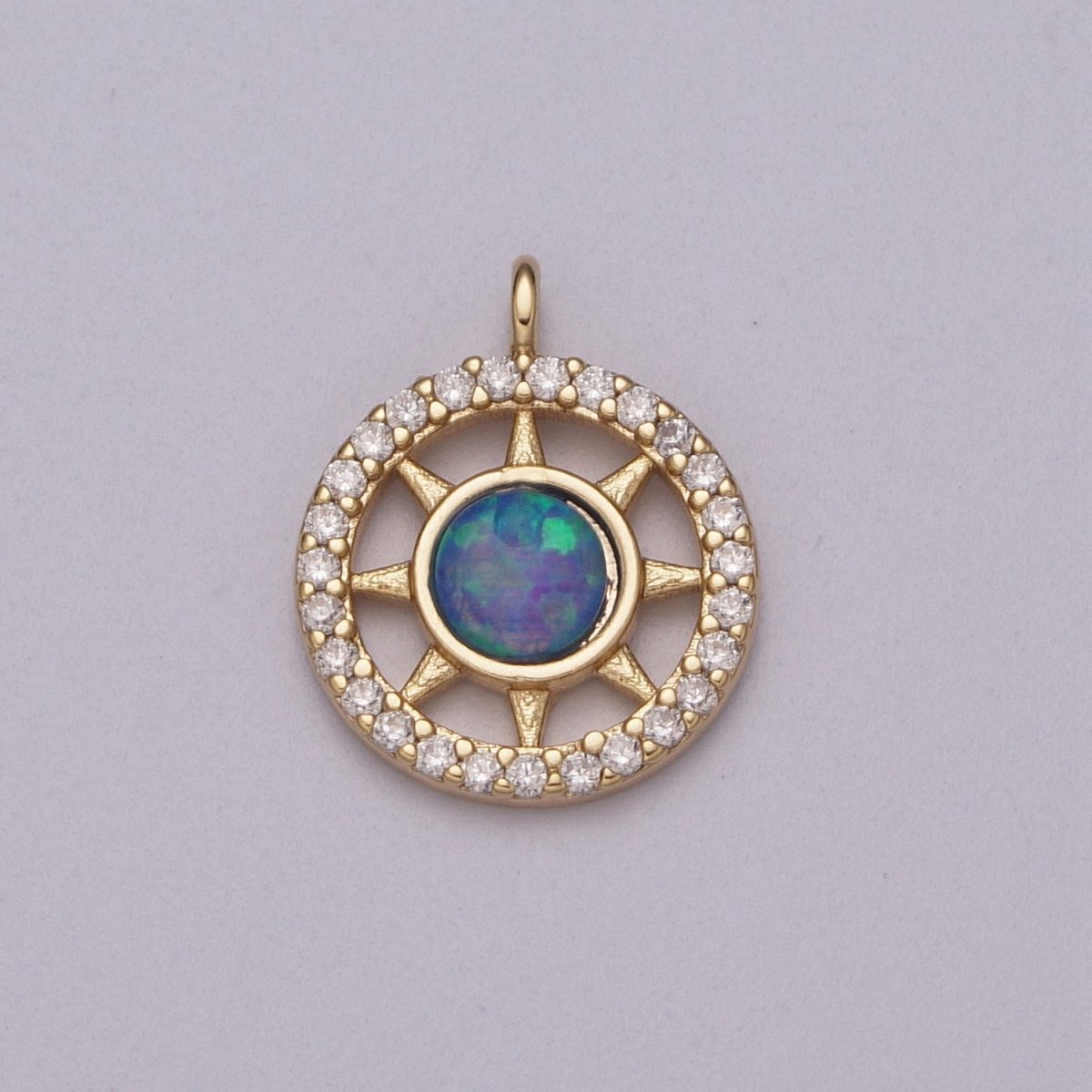 Opal Sun Coin Charm Micro Pave Charm 18k Gold Filled Celestial Cubic Zirconia Pave Small Disc Pendant M-832 M-833