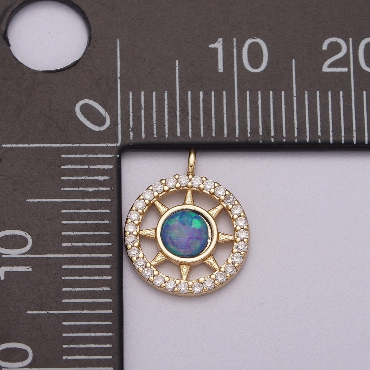 Opal Sun Coin Charm Micro Pave Charm 18k Gold Filled Celestial Cubic Zirconia Pave Small Disc Pendant M-832 M-833