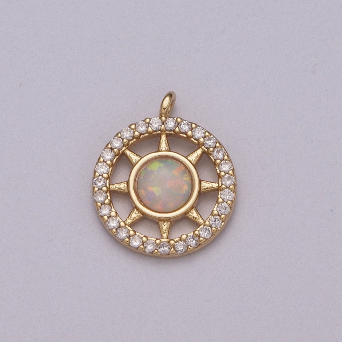 Opal Sun Coin Charm Micro Pave Charm 18k Gold Filled Celestial Cubic Zirconia Pave Small Disc Pendant M-832 M-833