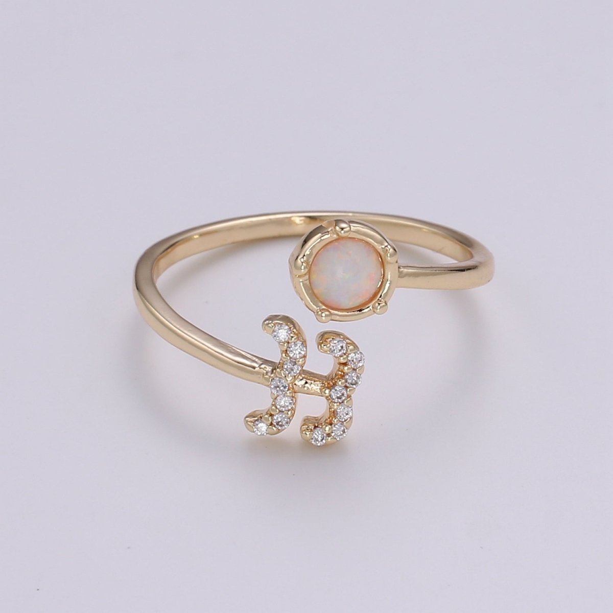 Opal Zodiac Ring Constellation Sign Cubic Zirconia Gold Ring, Astrology Sign Horoscope Ring Birthday Personalized Valentines day Gift R-358-R-369