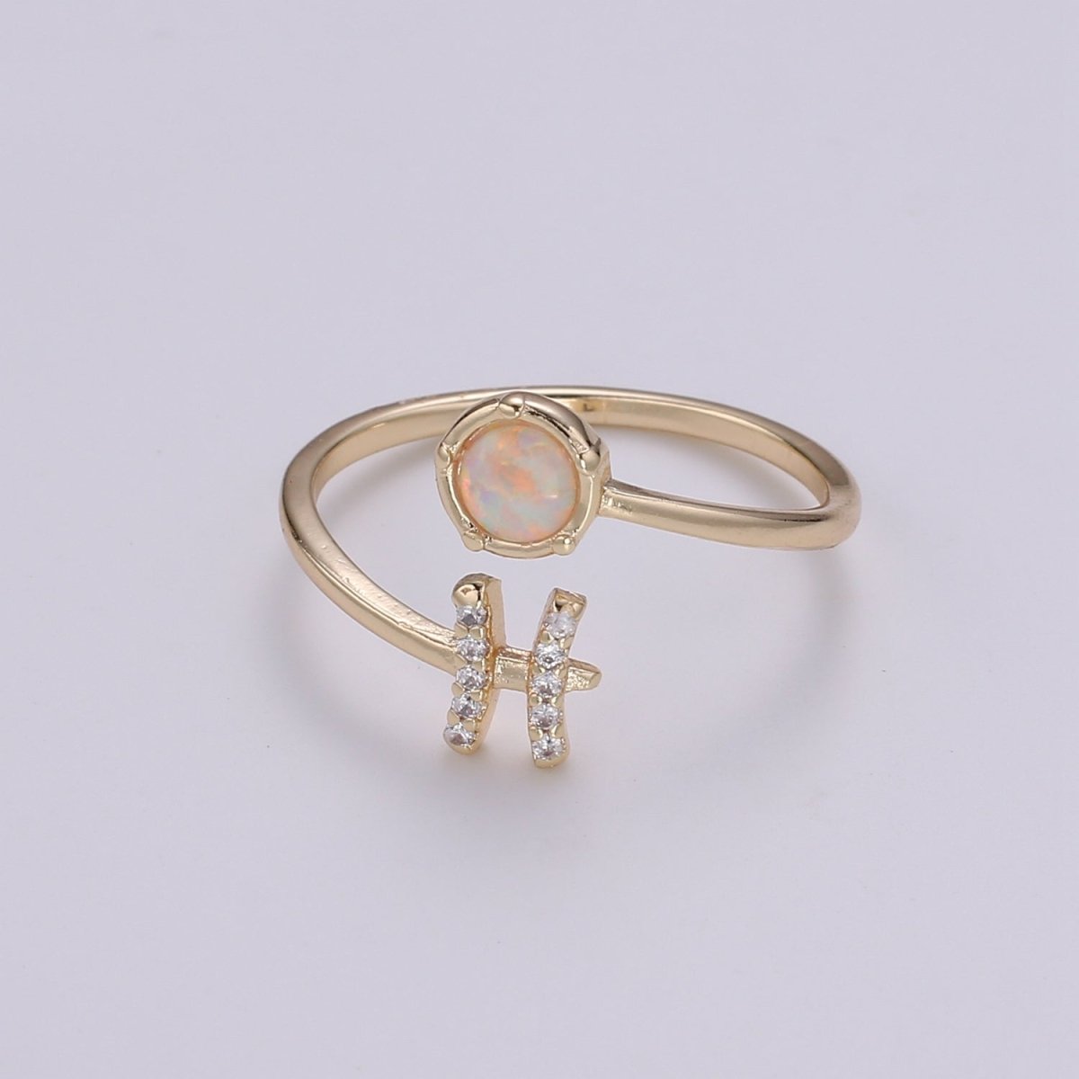 Opal Zodiac Ring Constellation Sign Cubic Zirconia Gold Ring, Astrology Sign Horoscope Ring Birthday Personalized Valentines day Gift R-358-R-369