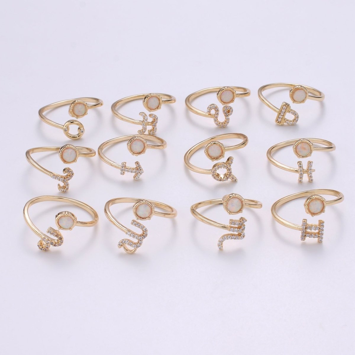 Opal Zodiac Ring Constellation Sign Cubic Zirconia Gold Ring, Astrology Sign Horoscope Ring Birthday Personalized Valentines day Gift R-358-R-369